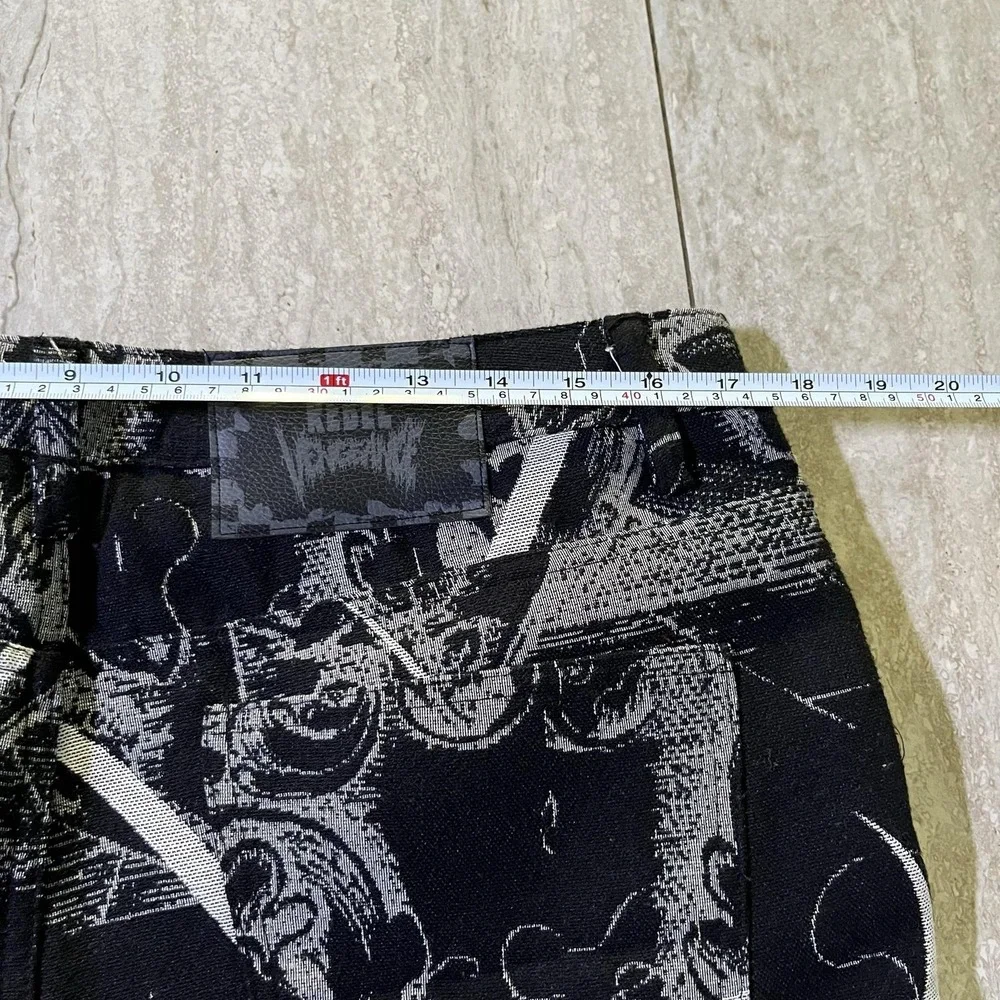 Rebel Vengeance Pants Mens 34x34 Black Flame Tapestry Cargo Gothic Stacked Fit